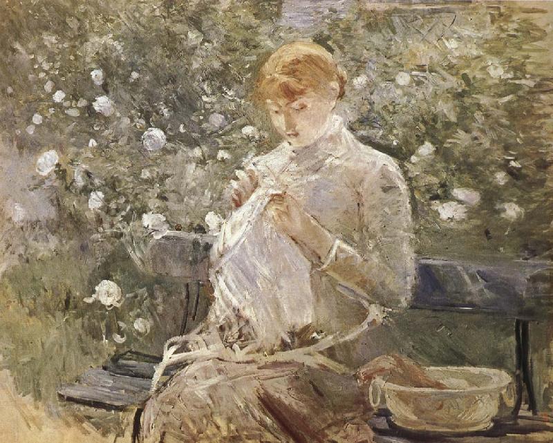 Berthe Morisot The Woman sewing at the courtyard China oil painting art